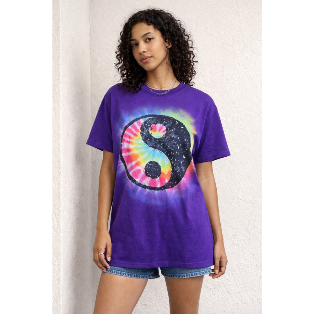 DOM Graphic Tee Size S Cotton Yin Yang Tie Dye Purple Festival Shirt - Picture 2 of 7